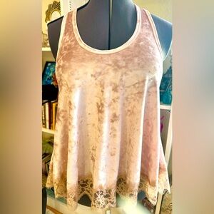 Anthropologie Maronie Pink Velvet Racerback Lace Hem Sz S Cottagecore Flowy